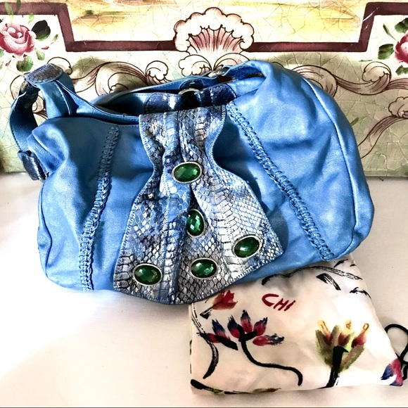 CHI By CARLOS FALCHI Lamb & Snakeskin Studded Bag - Picture 3 of 16